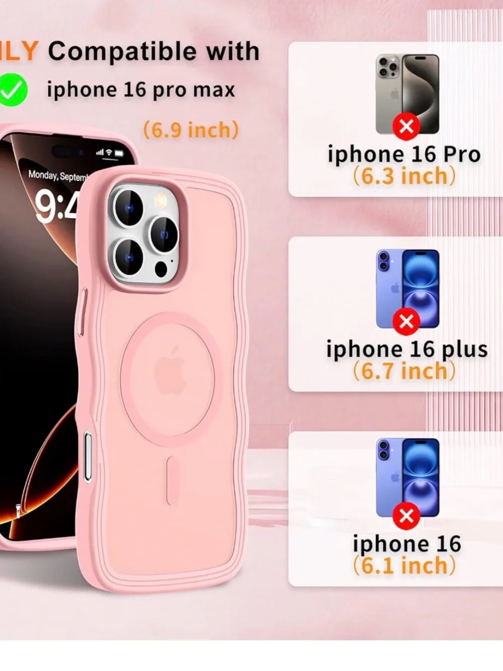 MagSafe Compatible iPhone 16 Pro Max Case - Light Pink Curly Wave Translucent